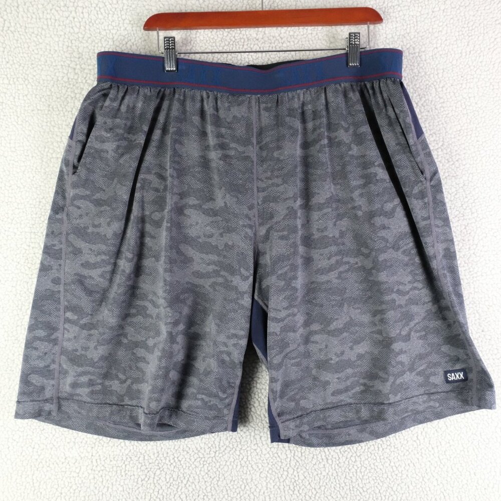 Hayabusa Shorts Mens 34 Blue White Stroped Spell Out MMA UFC Athletic Elastic